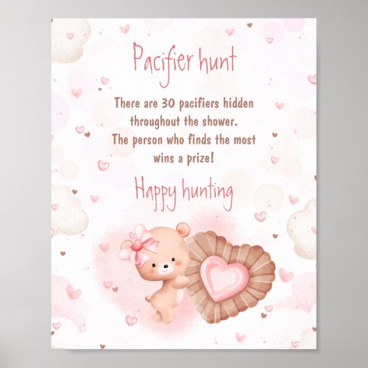 Poster Panneau de chasse Petit Baby shower rose doux (Devant)