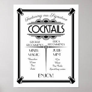 Poster Panneau de cocktail Art déco, signature, panneau d