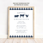 Poster Panneau de Cocktail Mariage Rustique bleu Plaid<br><div class="desc">Panneau de Cocktail Mariage Rustique bleu Plaid</div>