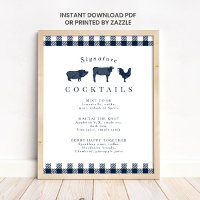 Panneau de Cocktail Mariage Rustique bleu Plaid