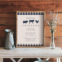 Panneau de Cocktail Mariage Rustique bleu Plaid