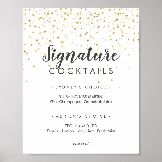Poster Panneau de cocktails signature de mariage à confet (Devant)