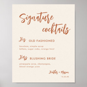 Poster Panneau de cocktails signature de mariage bohème d