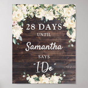 Poster Panneau de comptage de mariage floral en bois rust