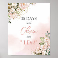 Panneau de compte à rebours bohème floral rose pas