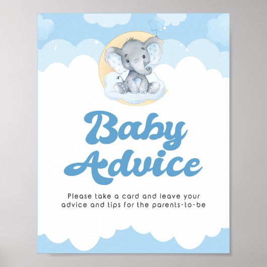 Poster Panneau de conseil Blue Elephant Boy Baby shower P (Devant)