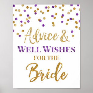 Poster Panneau de conseils de confettis or et violet pour