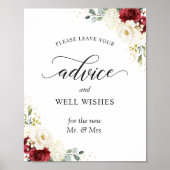 Poster Panneau de conseils et de vœux Fleurs rouges et bl (Devant)