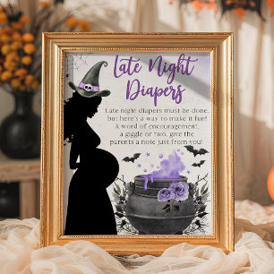 Poster Panneau de Couches de Nuit de Bébé Sorcière Violet