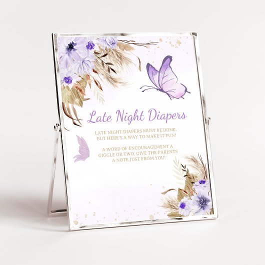 Poster Panneau de Couches de Nuit de Fête de Bébé Papillo