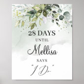 Poster Panneau de décompte bohème à feuillage de verdure  (Devant)