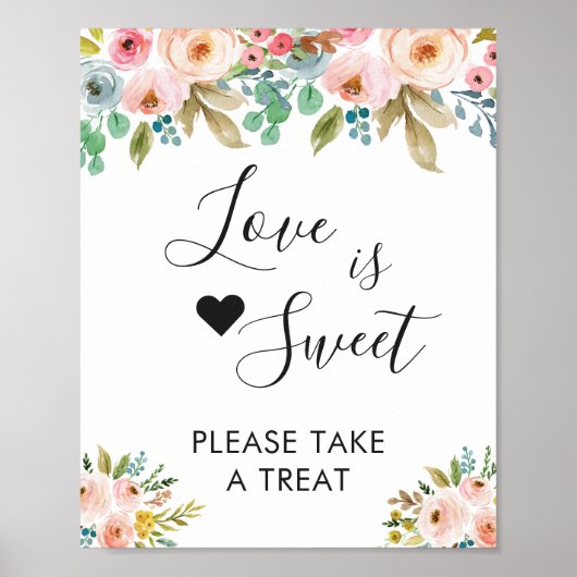 Poster Panneau de dessert d'amour floral chic (Devant)