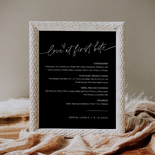 Poster Panneau de dessert NOIR Amour dès le premier coup 