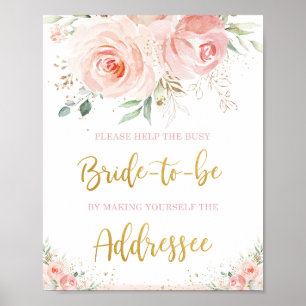 Poster Panneau de destinataire floral rose blush chic ave