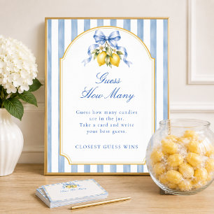 Poster Panneau de devinette Baby Shower Amalfi Blue Lemon