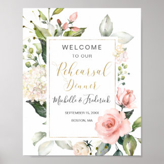 Poster Panneau de dîner de répétition floral aquarelle