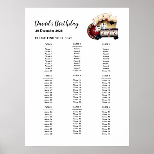 Poster Panneau de disposition des sièges pour soirée CASI (Devant)