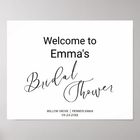 Poster Panneau de douche à calligraphie noire simple (Devant)