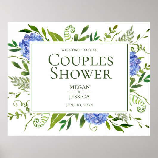 Poster Panneau de douche Blue Hydrangeas Couples (Devant)