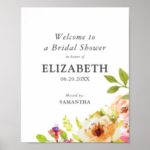 Poster Panneau de douche de la mariée aquarelle florale r