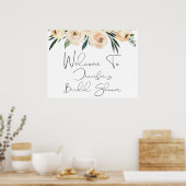 Poster Panneau de douche de mariée calligraphie florale e (Cuisine)