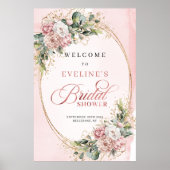 Poster Panneau de douche fleurs rose chic verdure or (Devant)