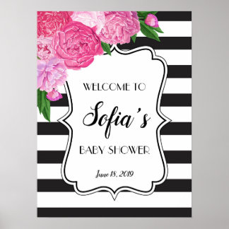 Poster Panneau de douche florale rose noir et blanc