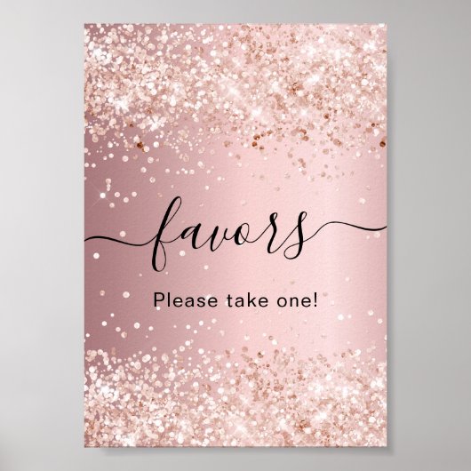 Poster Panneau de faveur de fête à paillettes rose blush (Devant)