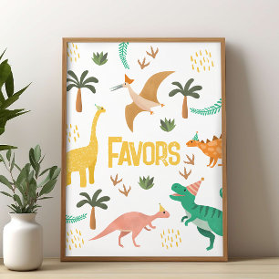 Poster Panneau de faveur de fête de dinosaures jurassique
