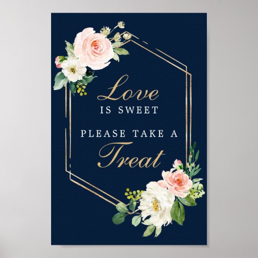 Poster Panneau de Faveurs Bleu Nuit Doré Love Is Sweet (Devant)