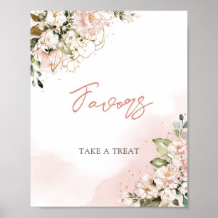 Poster Panneau de faveurs boho or floral rose carmin mode