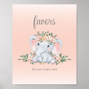 Poster Panneau de Faveurs de Baby Shower Fille à l'Élépha