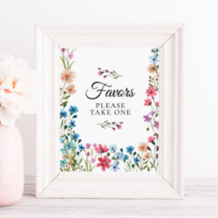 Poster Panneau de Faveurs de Baby Shower Fleur Sauvage