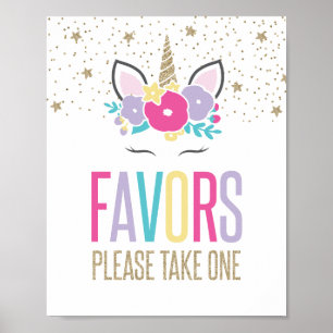 Poster Panneau de Faveurs de Fête d'Anniversaire Licorne 