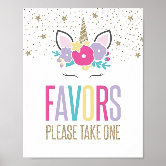 Poster Panneau de Faveurs de Fête d'Anniversaire Licorne (Devant)