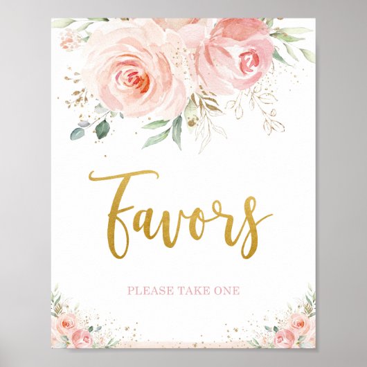 Poster Panneau de Faveurs de Fleurs Roses Blush Élégant a (Devant)