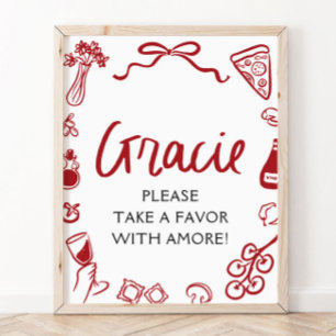 Poster Panneau de faveurs de pizza et de pâtes italiennes