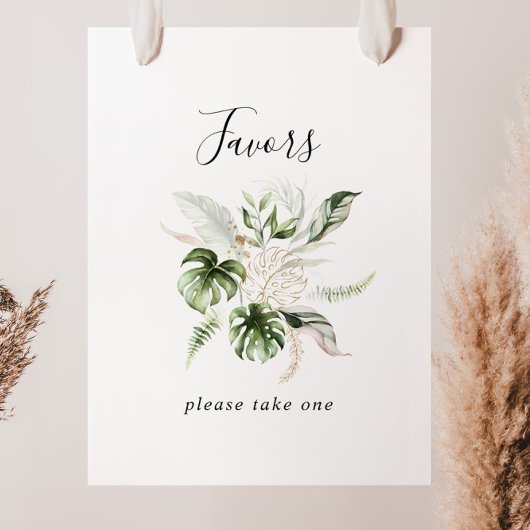 Poster Panneau de Faveurs de Verdure Tropicale en Or