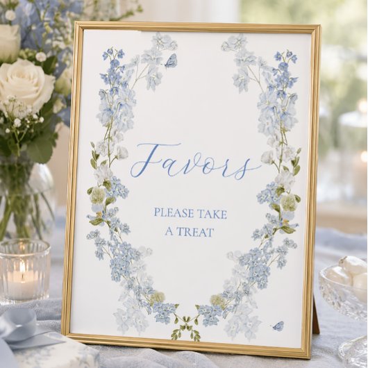 Poster Panneau de Faveurs Fleurs Bleues