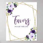 Poster Panneau de Faveurs Floral Aquarelle Or Pourpre (Devant)