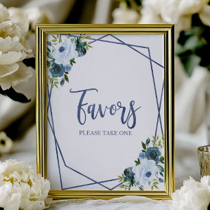 Poster Panneau de Faveurs Florales à l'Aquarelle Bleu Pou