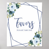 Poster Panneau de Faveurs Florales à l'Aquarelle Bleu Pou (Devant)