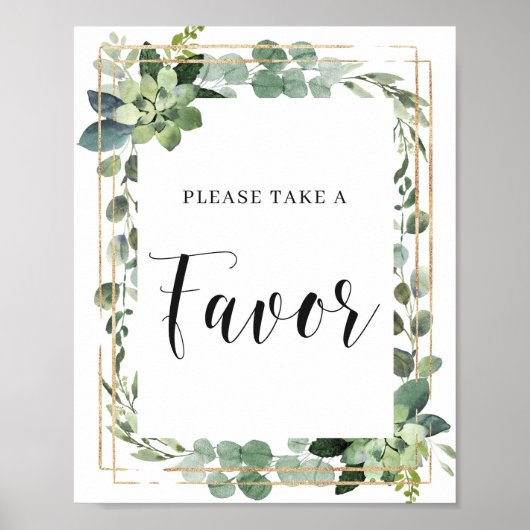 Poster Panneau de Faveurs Florales de Succulentes Vertes  (Devant)