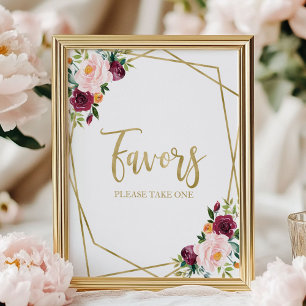 Poster Panneau de Favors Floral Bourgogne Rosé
