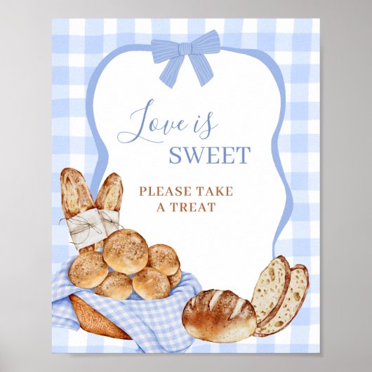 Poster Panneau de fête « Blue Gingham Plaid Bun Love is S (Devant)