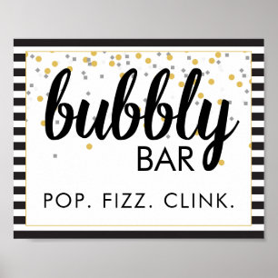 Poster Panneau de fête Bubbly Bar noir et or