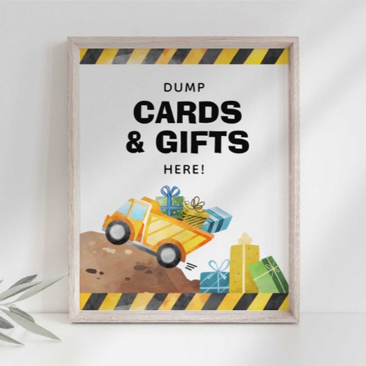 Poster Panneau de fête 'Camion de construction dépose les