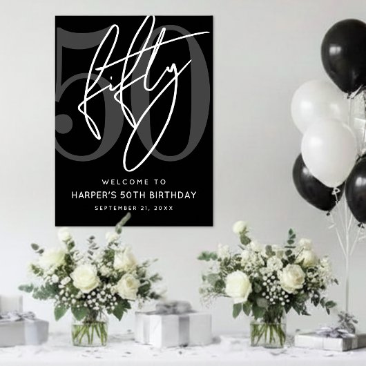 Poster Panneau de fête d'anniversaire 50 ans noir