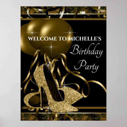 Poster Panneau de fête d'anniversaire chaussure à talon h (Devant)