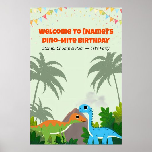 Poster Panneau de fête d'anniversaire de dinosaure modifi (Devant)